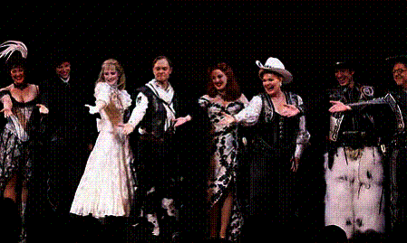 Cast members, including Karen Ziemba, Jill Paice, David Hyde Pierce, Patty Goble, Debra Monk and Edward Hibbert